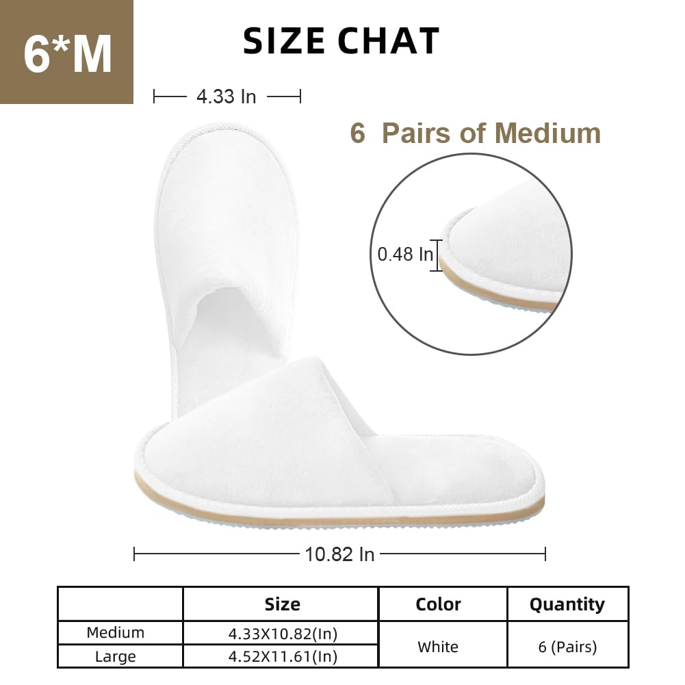 GONG GONG Non Slip Disposable Slippers – 6 Pairs, White, Crystal Velvet, Washable & Reusable, Closed Toe, Non-Slip EVA Sole