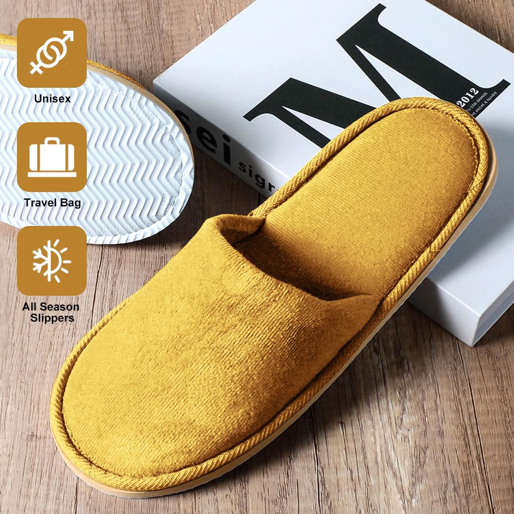 GONG GONG 6 Pairs Non Slip Disposable Slippers – Closed Toe Crystal Velvet, Washable & Reusable