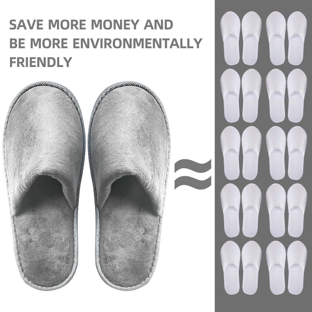 GONG GONG 6-12 Pairs Non-Slip Disposable Slippers – Washable Crystal Velvet Guest Slippers