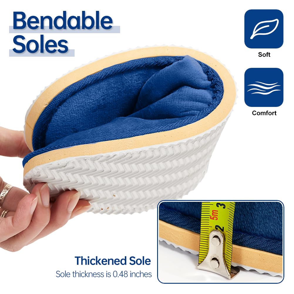 GONG GONG 6 Pairs Non Slip Disposable Slippers – Crystal Velvet, Washable & Reusable (Royal Blue)