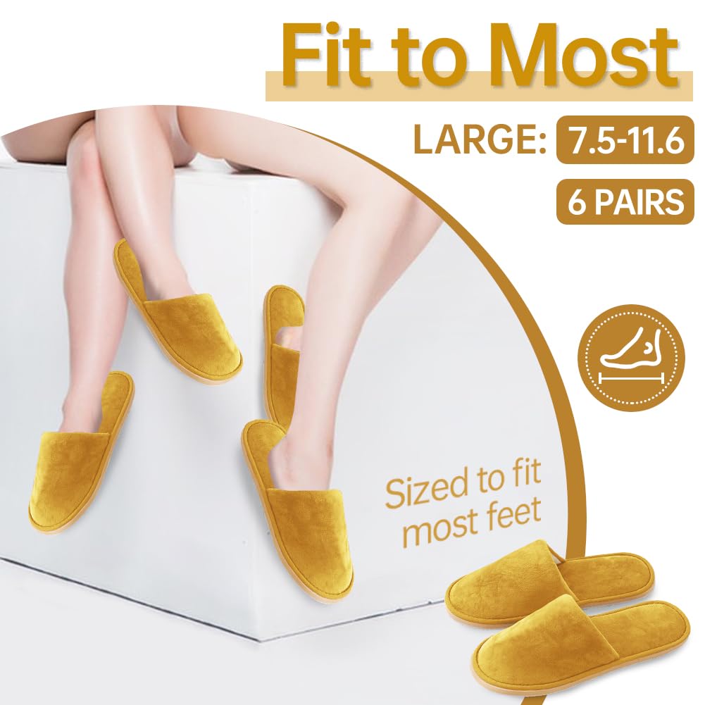 GONG GONG 6 Pairs Non Slip Disposable Slippers – Closed Toe Crystal Velvet, Washable & Reusable