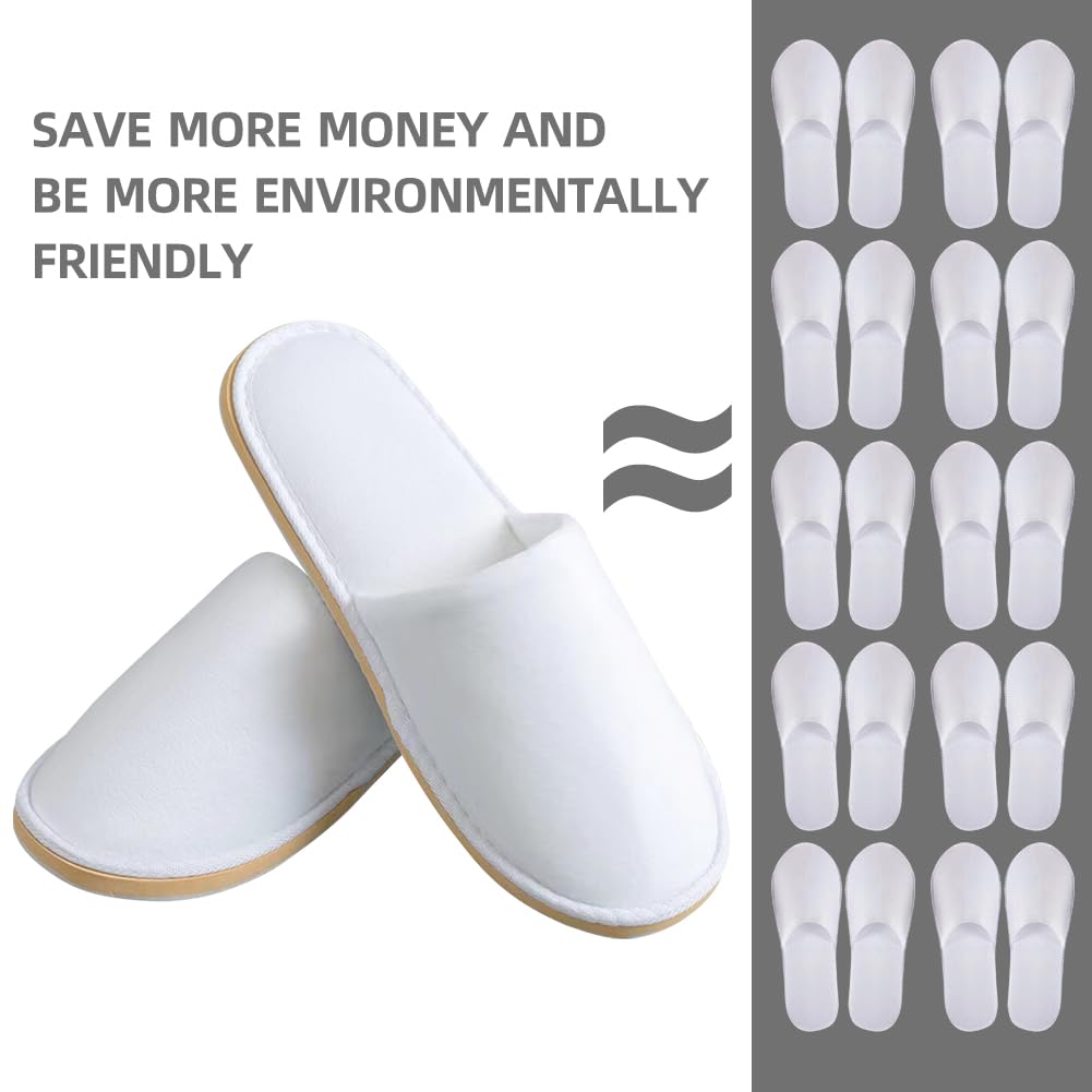 GONG GONG Non Slip Disposable Slippers – 6 Pairs, White, Crystal Velvet, Washable & Reusable, Closed Toe, Non-Slip EVA Sole