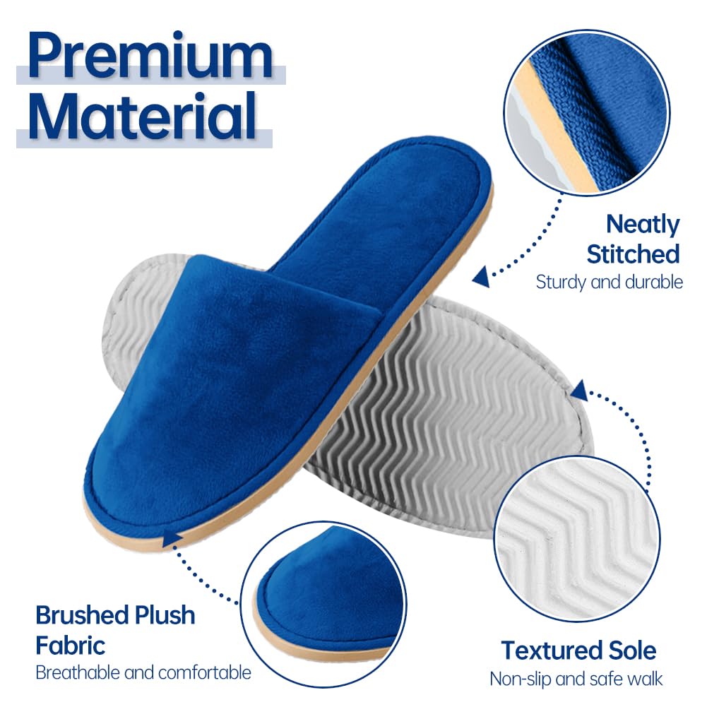 GONG GONG 6 Pairs Non Slip Disposable Slippers – Crystal Velvet, Washable & Reusable (Royal Blue)