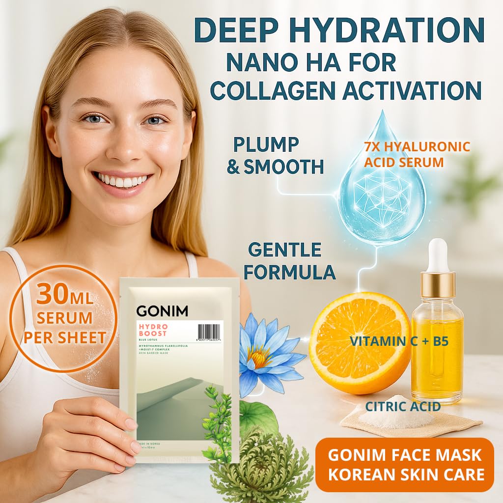 GONIM Face Mask with 7x Hyaluronic Acid & Vitamin C — Hydration & Collagen Activation (30ml x10)