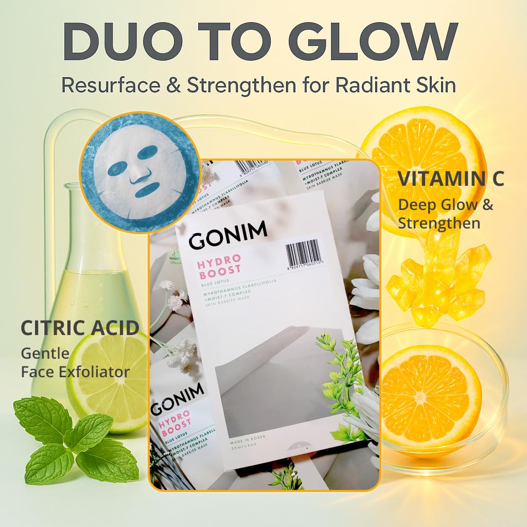 GONIM Face Mask with 7x Hyaluronic Acid & Vitamin C — Hydration & Collagen Activation (30ml x10)