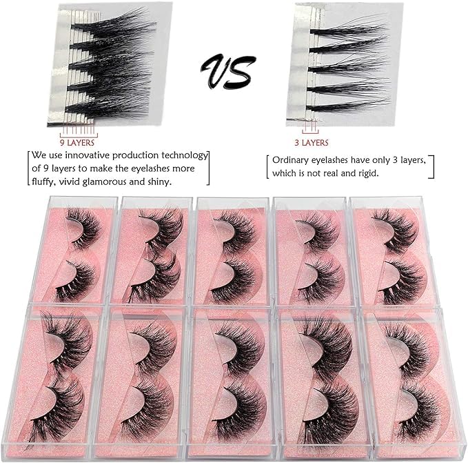 GOO GOO 3D Mink Eyelashes 16-25mm | Real Siberian Mink, Reusable 10 Pairs