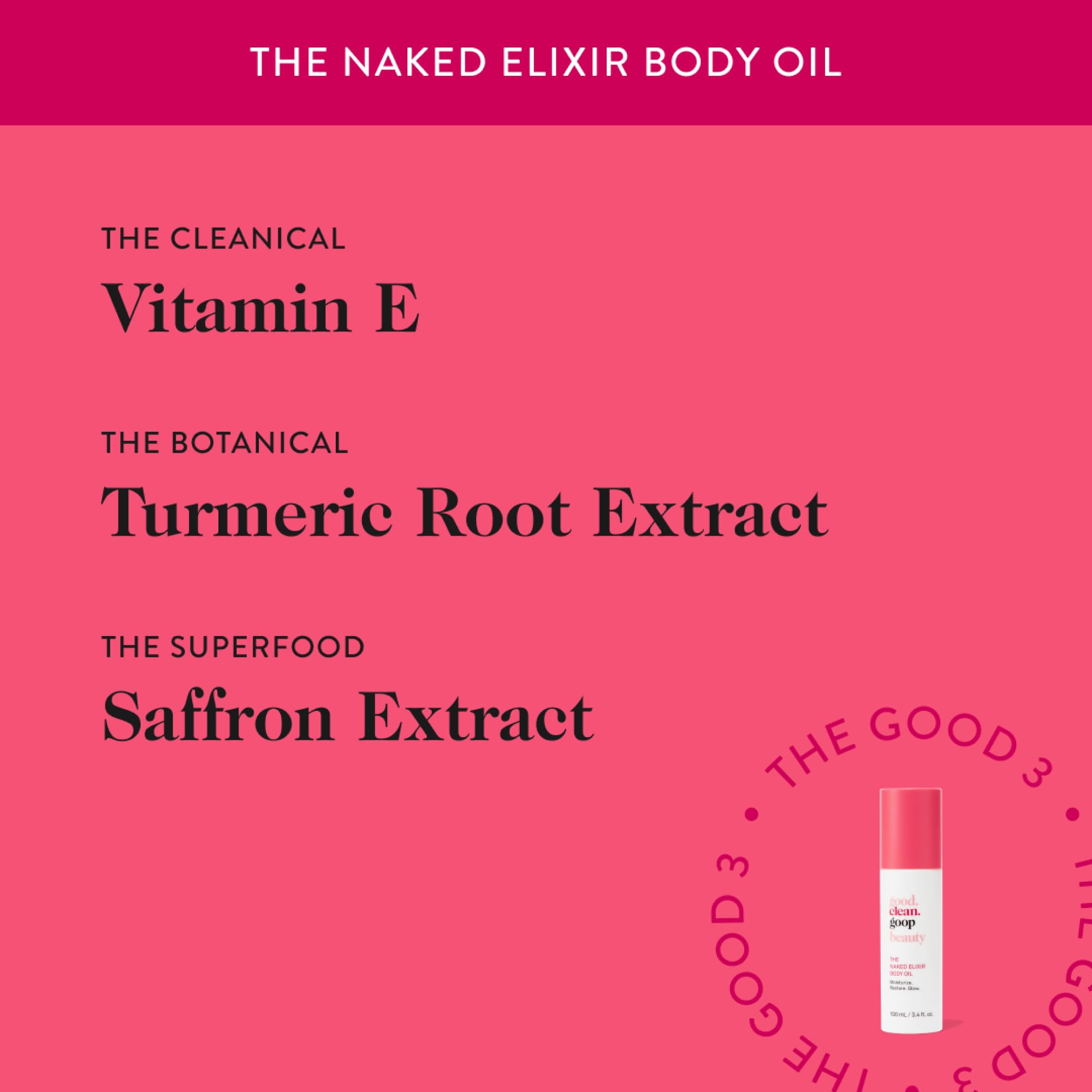 good.clean.goop The Naked Elixir Body Oil | Hydration for Skin Barrier | Vitamin E, Turmeric & Saffron | Vegan & Cruelty-Free | 3.4 fl oz