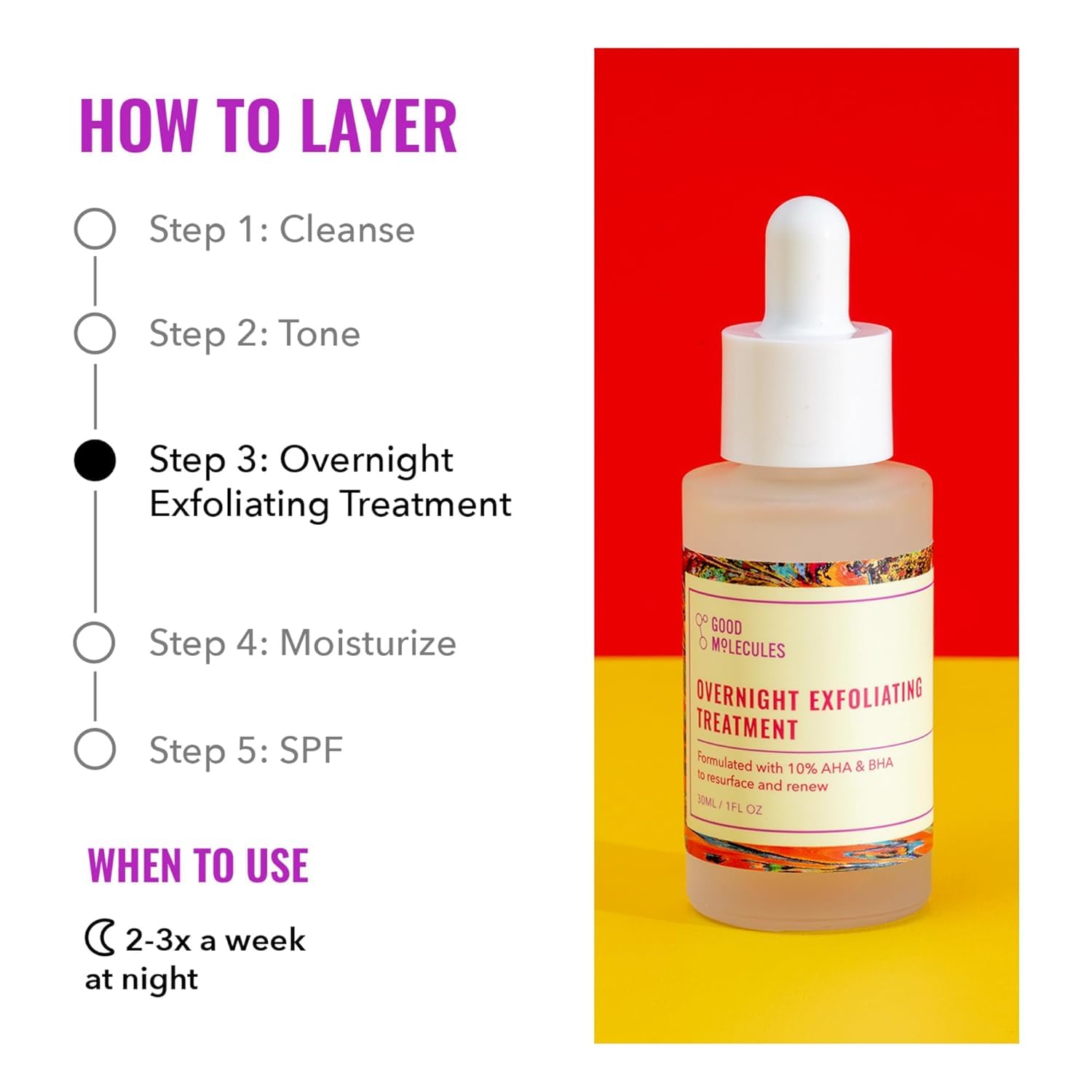 Good Molecules Overnight Exfoliating Treatment Pack 3 – AHA & BHA Exfoliator (Glycolic + Salicylic)