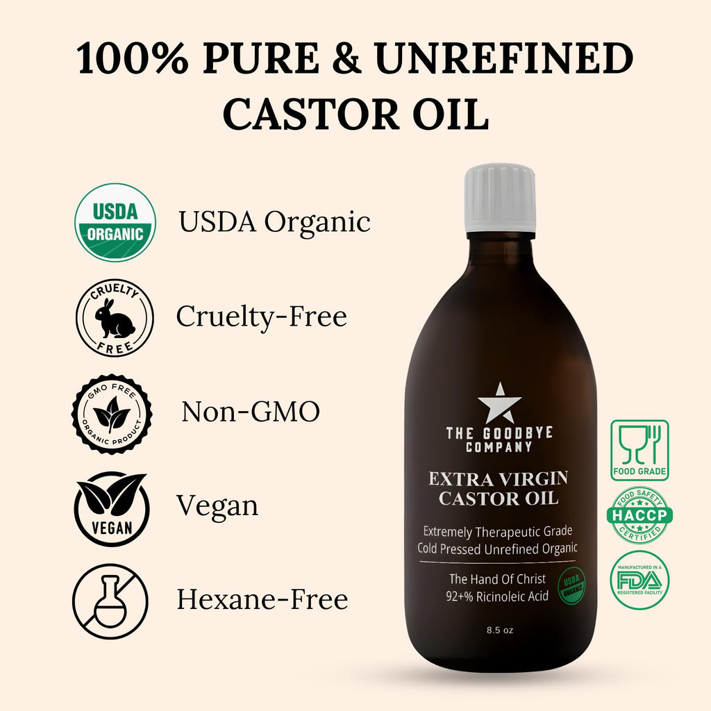 Goodbye Company USDA Organic Cold-Pressed Castor Oil – 8.5 oz Glass, Hexane-Free, Small Batch