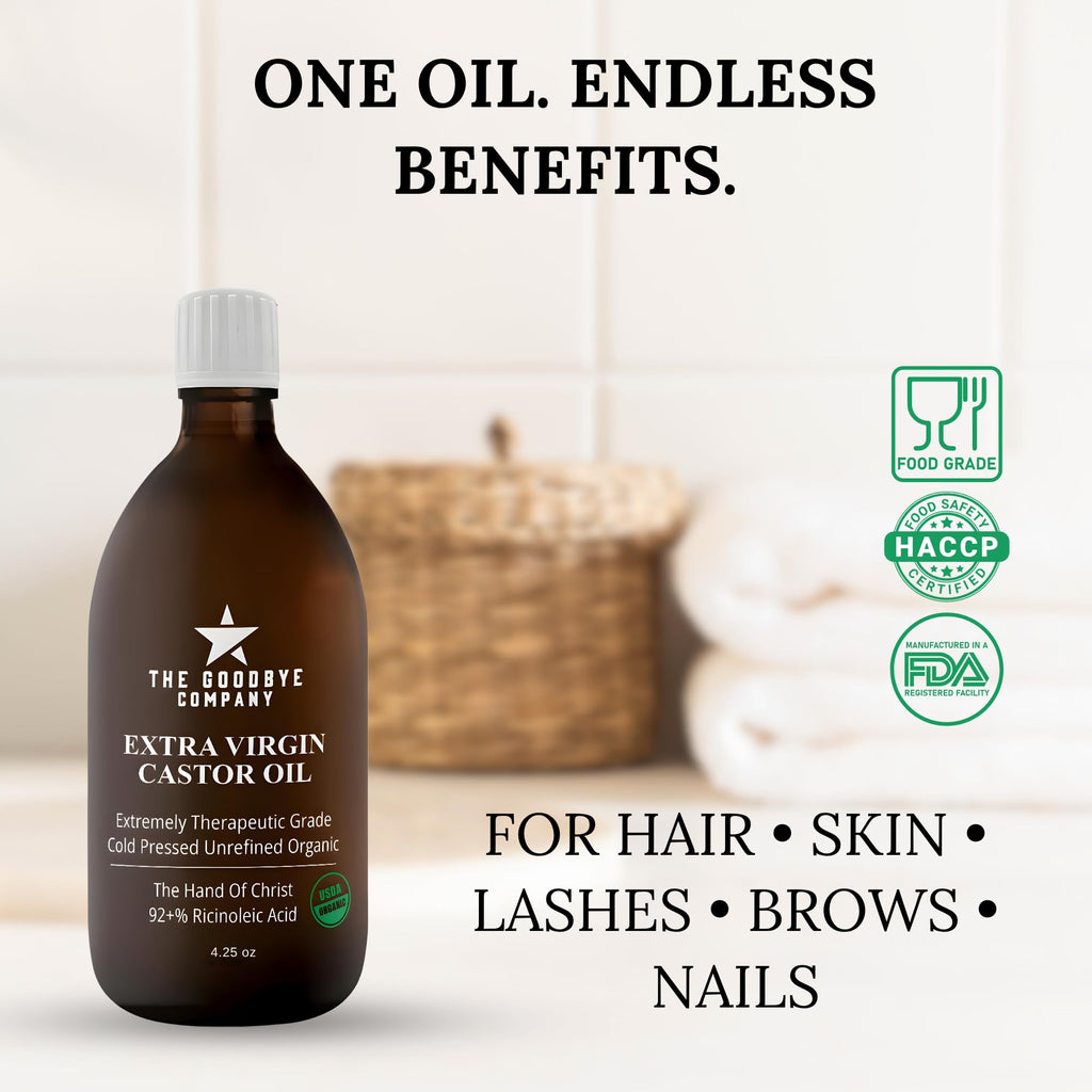 Goodbye Company USDA Organic Cold-Pressed Castor Oil – 8.5 oz Glass, Hexane-Free, Small Batch