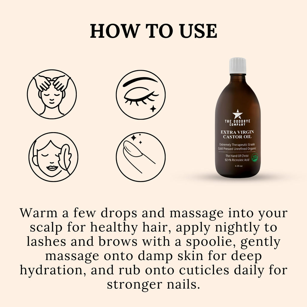 Goodbye Company USDA Organic Cold-Pressed Castor Oil – 8.5 oz Glass, Hexane-Free, Small Batch