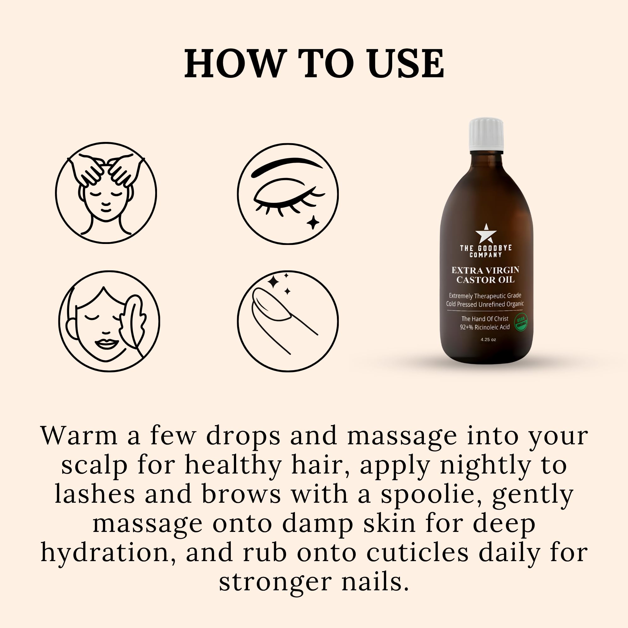 Goodbye Company USDA Organic Cold-Pressed Castor Oil – 8.5 oz Glass, Hexane-Free, Small Batch