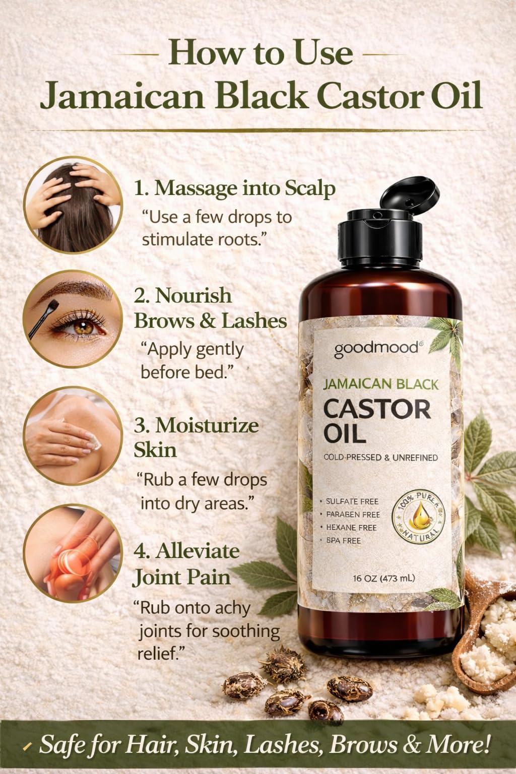 GOODMOOD Jamaican Black Castor Oil 16 oz – Organic Cold-Pressed, Pure Castor Oil for Hair & Skin