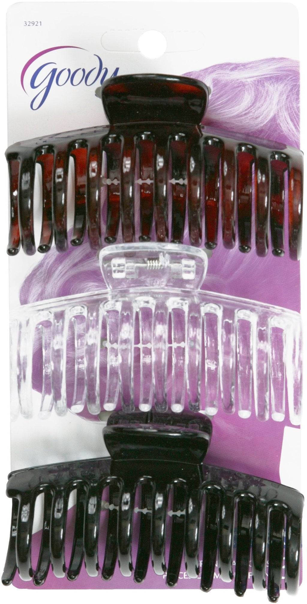 Goody Classics Claw Hair Clip Medspiral – 3 Pack, Large Contoured Claw Clips (Brown, Clear, Black)