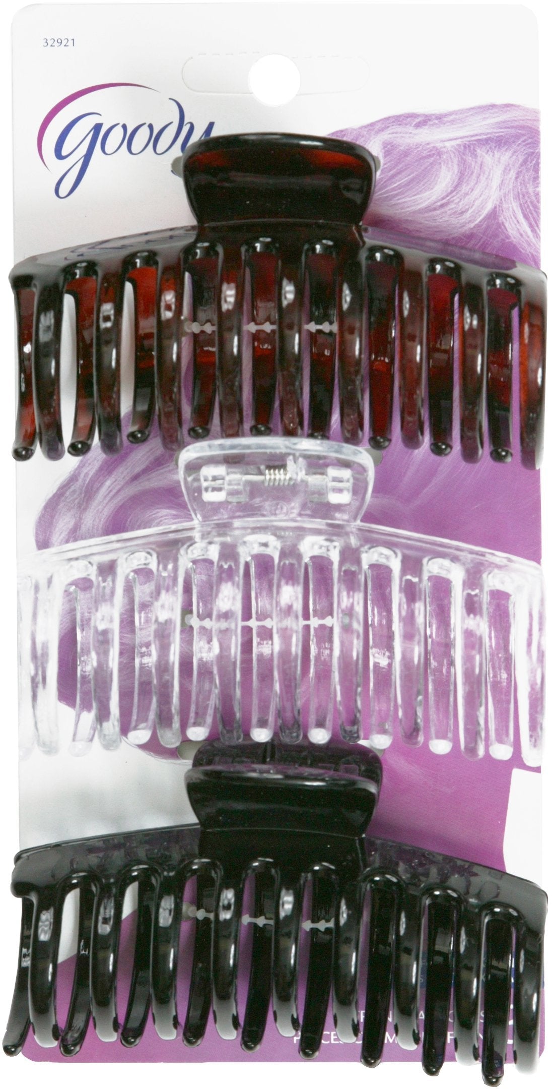 Goody Classics Claw Hair Clip Medspiral – 3 Pack, Large Contoured Claw Clips (Brown, Clear, Black)