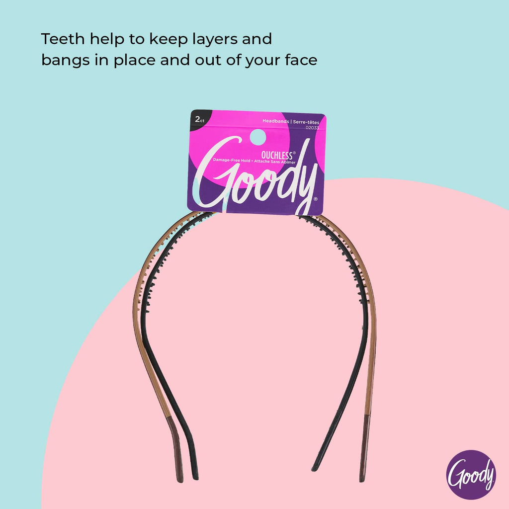 Goody Ouchless Flex Thin Headband – Pain-Free Comfort for All Hair Types, 2-Count Pack