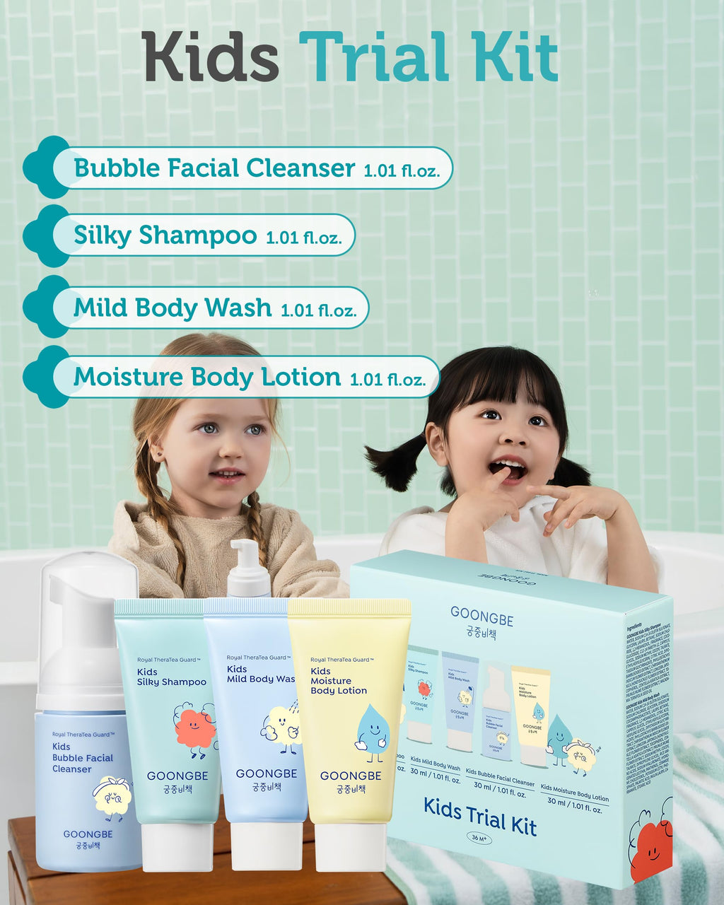 GOONGBE Kids Travel Toiletry Set – 4-in-1 TSA Carry-On Kit, 1oz Each