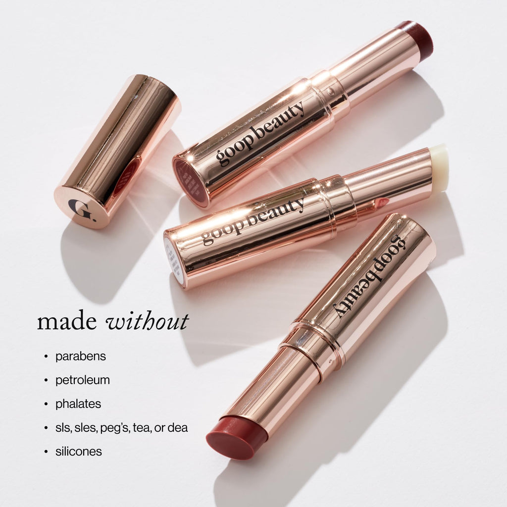 Goop Beauty Lip Balm Trio – Clean, Petroleum-Free Moisturizers in Clear, Garnet & Rose