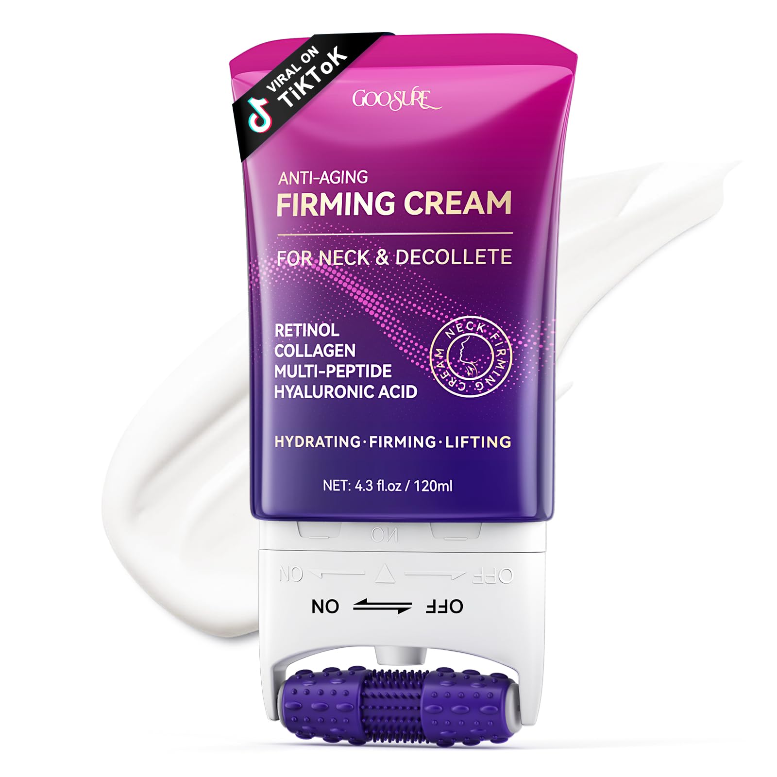 GOOSURE Neck Firming Cream with Roller – Multi-Peptide, Retinol & Hyaluronic Acid, 4.3 oz