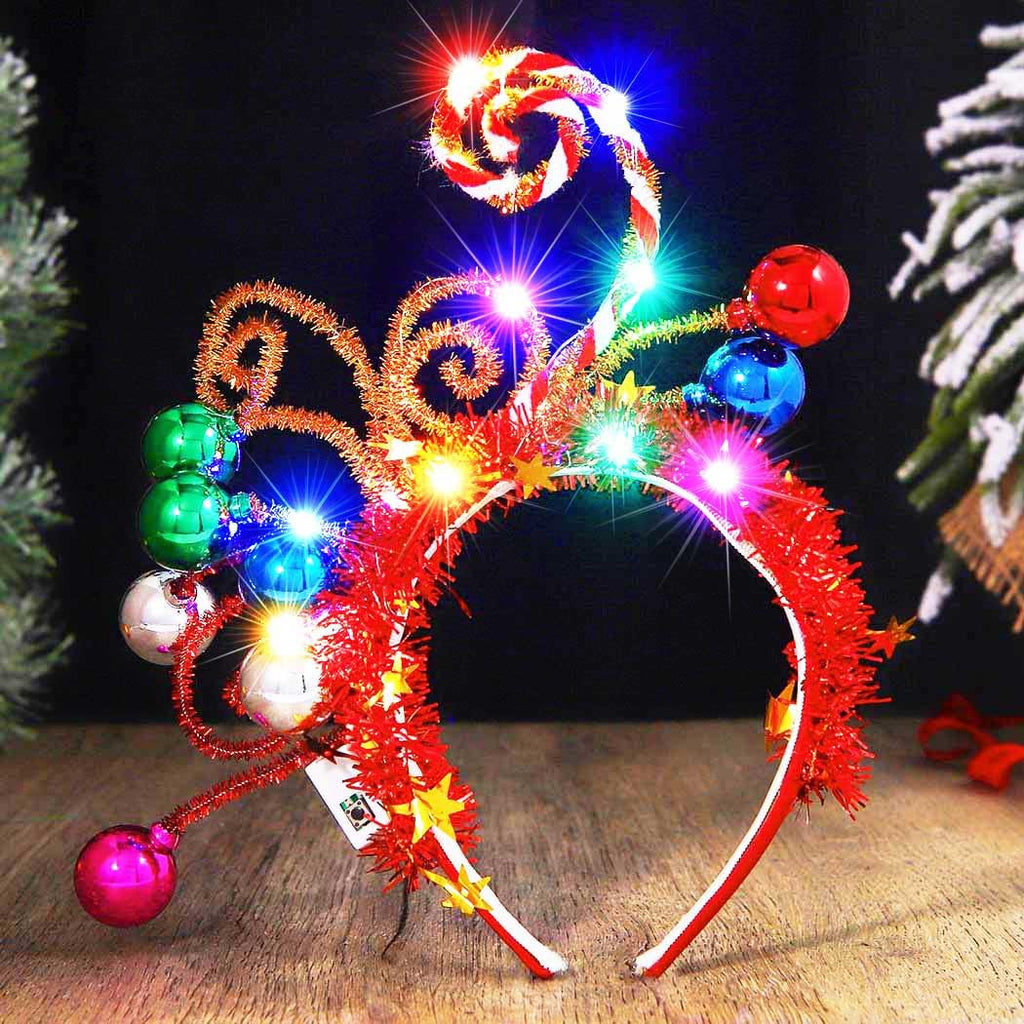 GORTIN Light Up Christmas Ball Headband - LED Candy Cane Holiday Hair Accessory