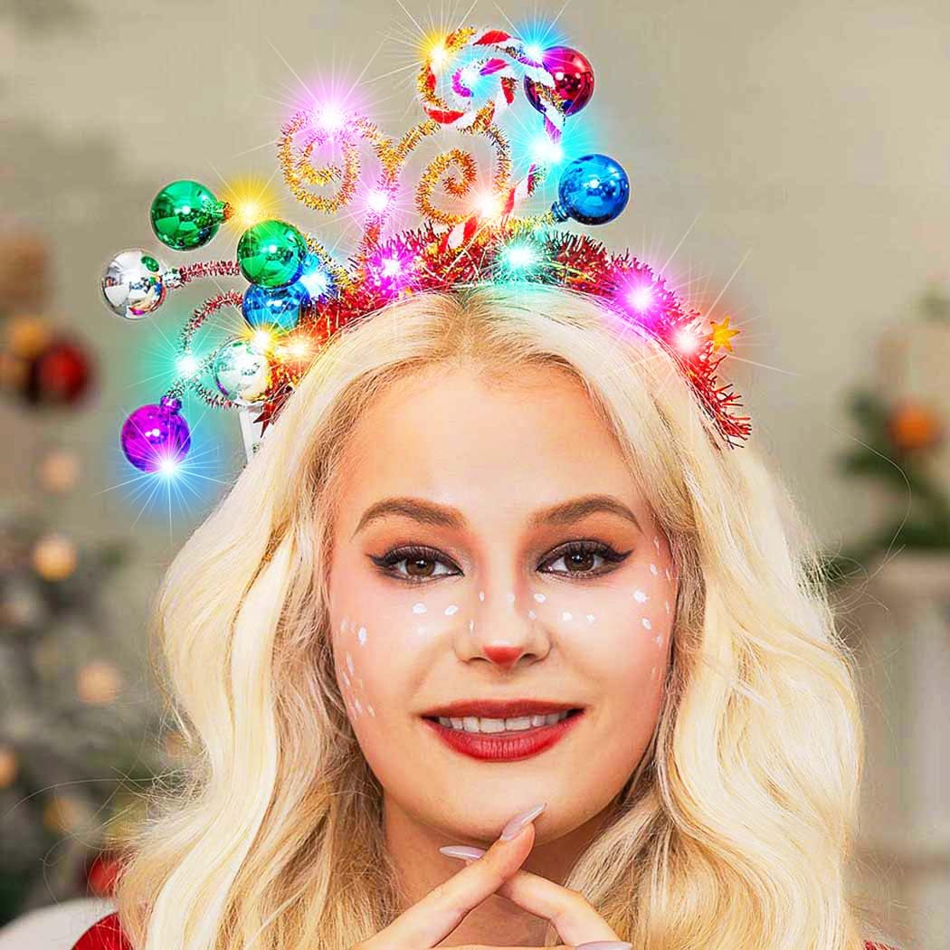 GORTIN Light Up Christmas Ball Headband - LED Candy Cane Holiday Hair Accessory
