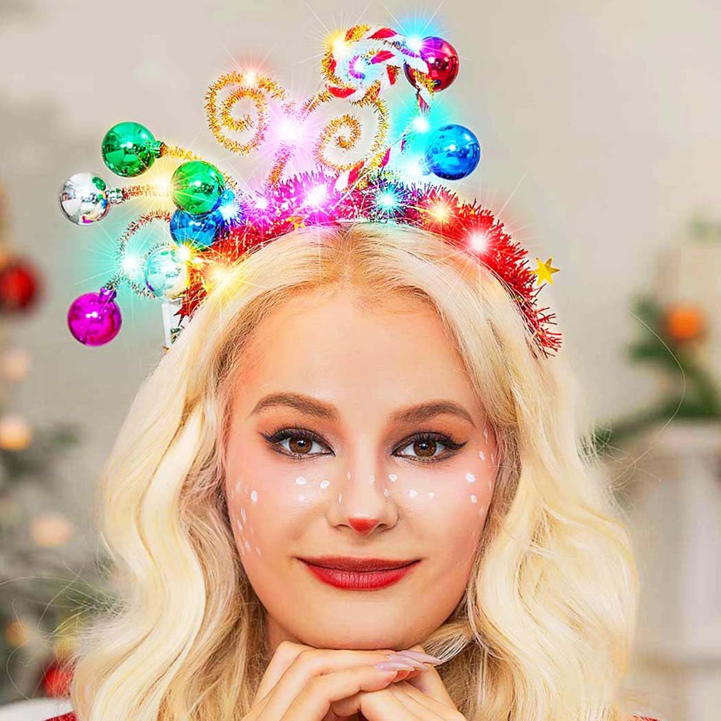 GORTIN Light Up Christmas Ball Headband - LED Candy Cane Holiday Hair Accessory