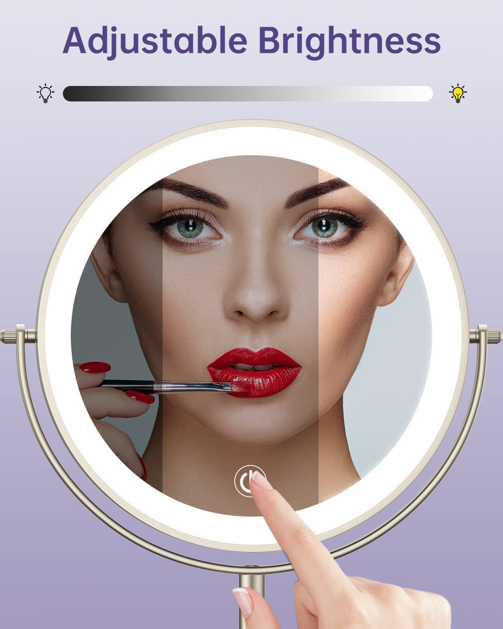 Gospire 8-Inch Lighted Makeup Mirror — 1x/10x Magnification, 3 Color Lights, 360° Rotation, Rechargeable