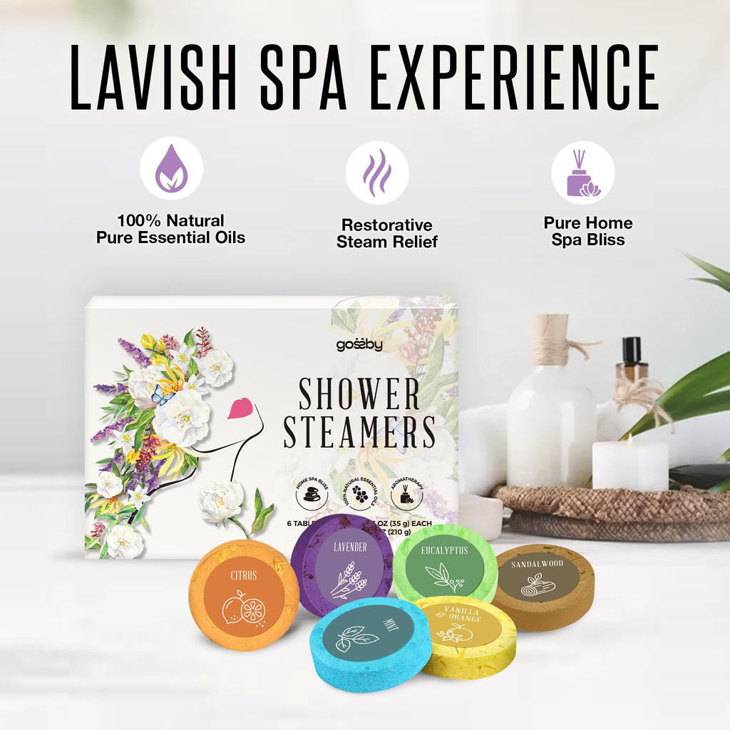 GOSSBY Shower Steamers Aromatherapy 6 Pack | Relaxing Home Spa Gift Set