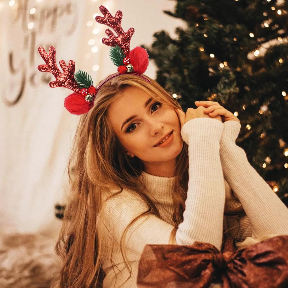 Gosuoa Christmas Headbands for Women – Red Reindeer Antlers