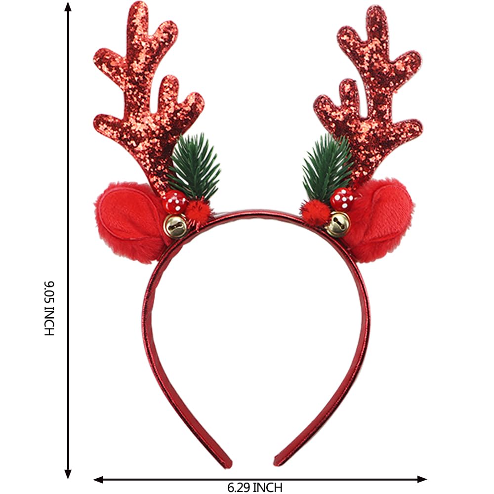 Gosuoa Christmas Headbands for Women – Red Reindeer Antlers