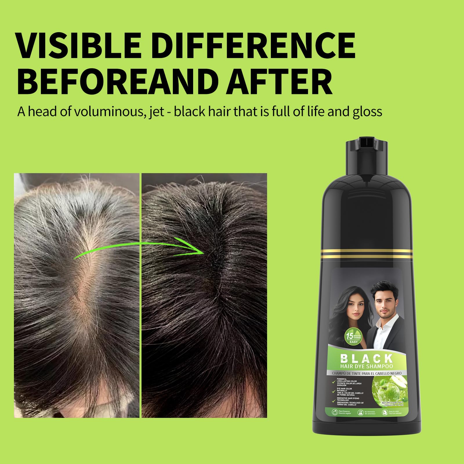 gowwim Black Hair Dye Shampoo – Plant-Based Semi-Permanent Gray Coverage