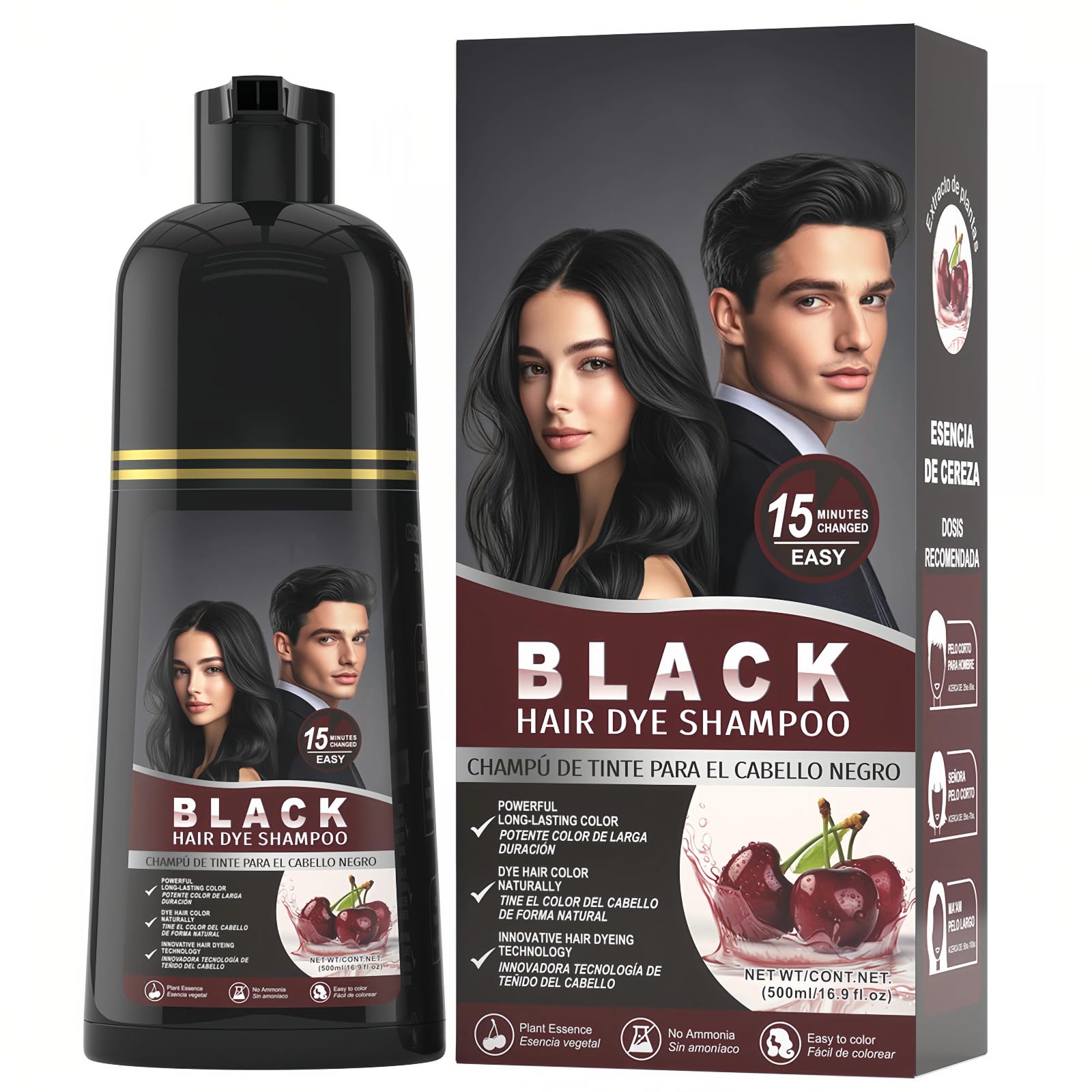 gowwim Black Hair Dye Shampoo | Plant-Based Instant Gray Coverage