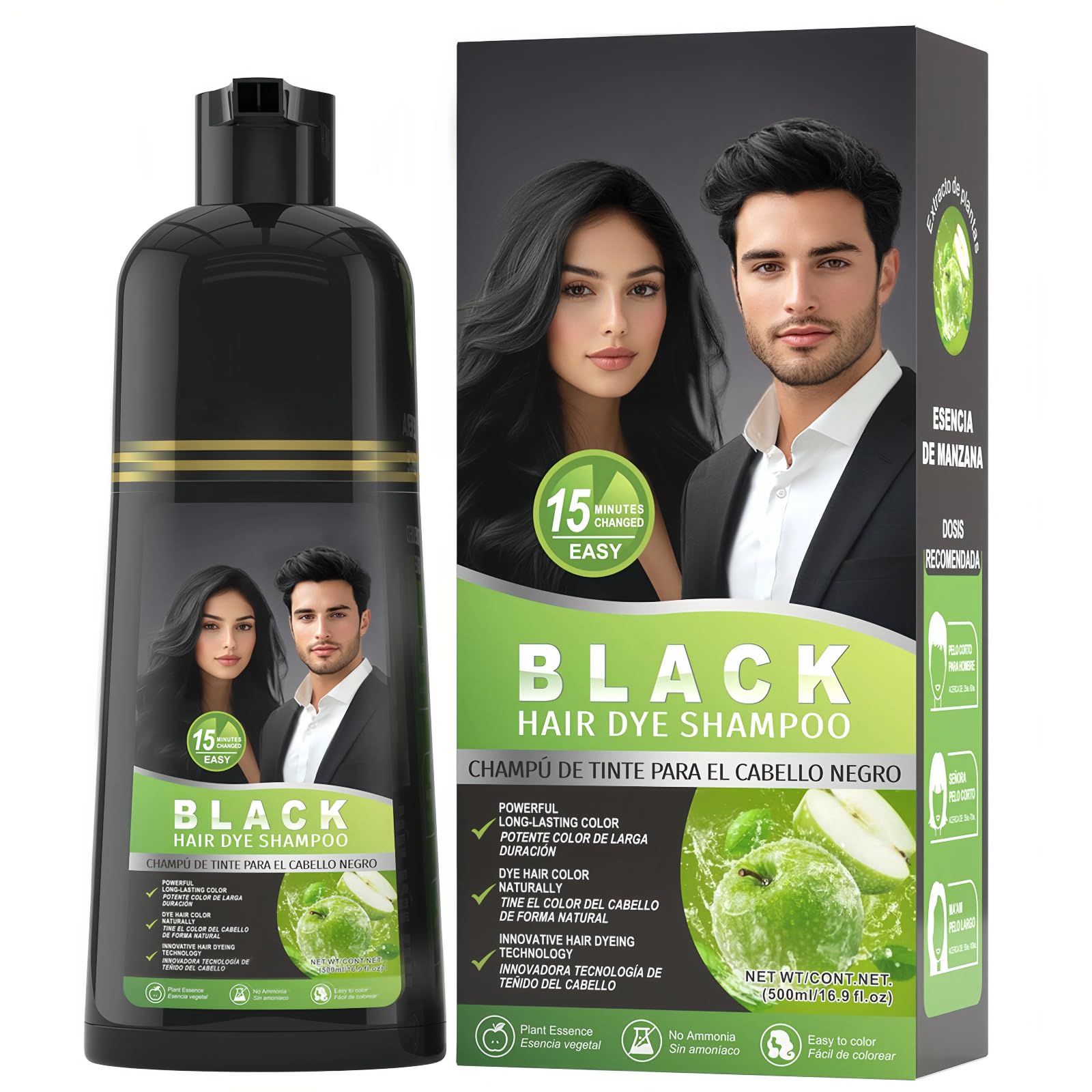 gowwim Black Hair Dye Shampoo – Plant-Based Instant Grey Coverage (Black5)