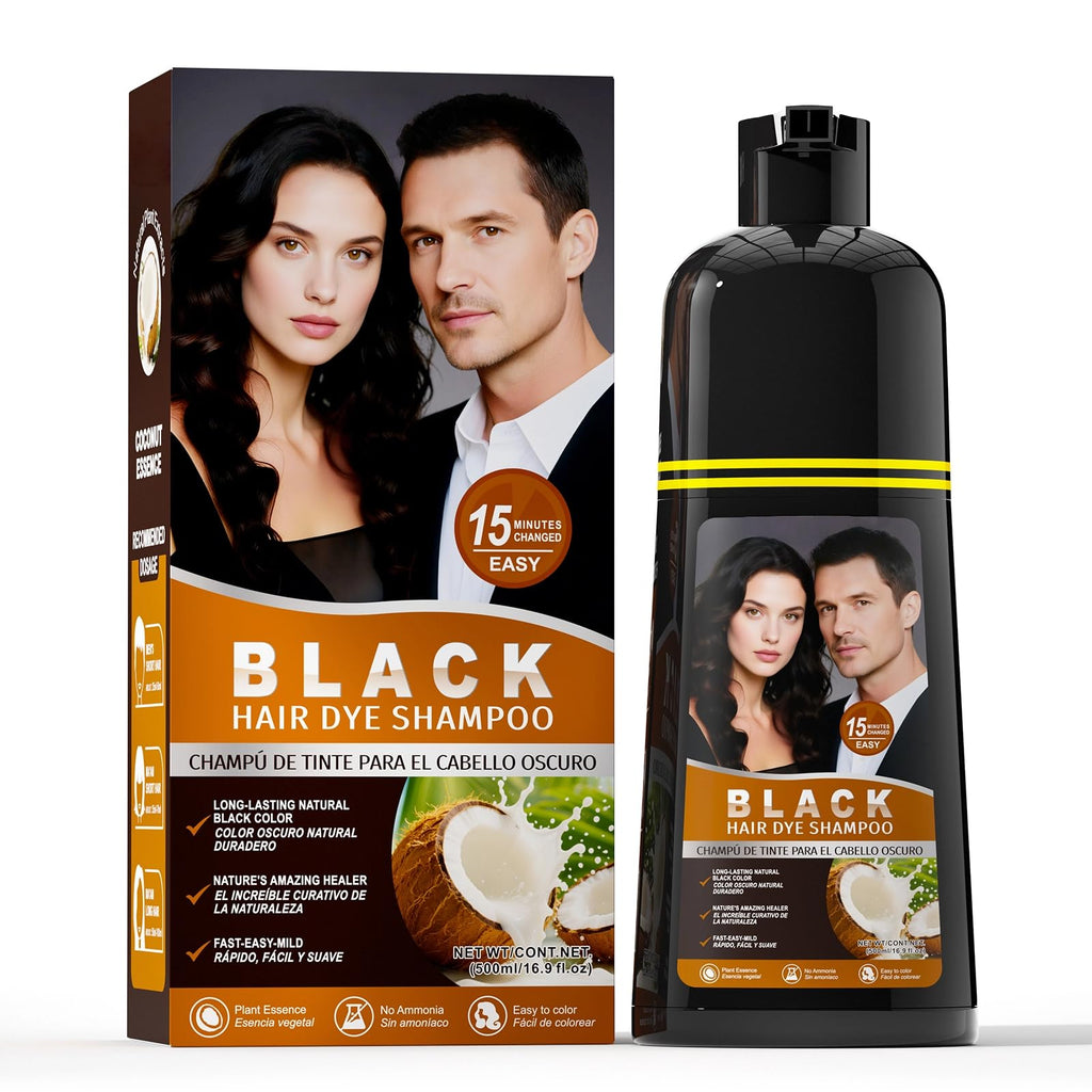 gowwim Black Hair Dye Shampoo – Instant Gray Coverage, Plant-Based Semi-Permanent Color for Women & Men