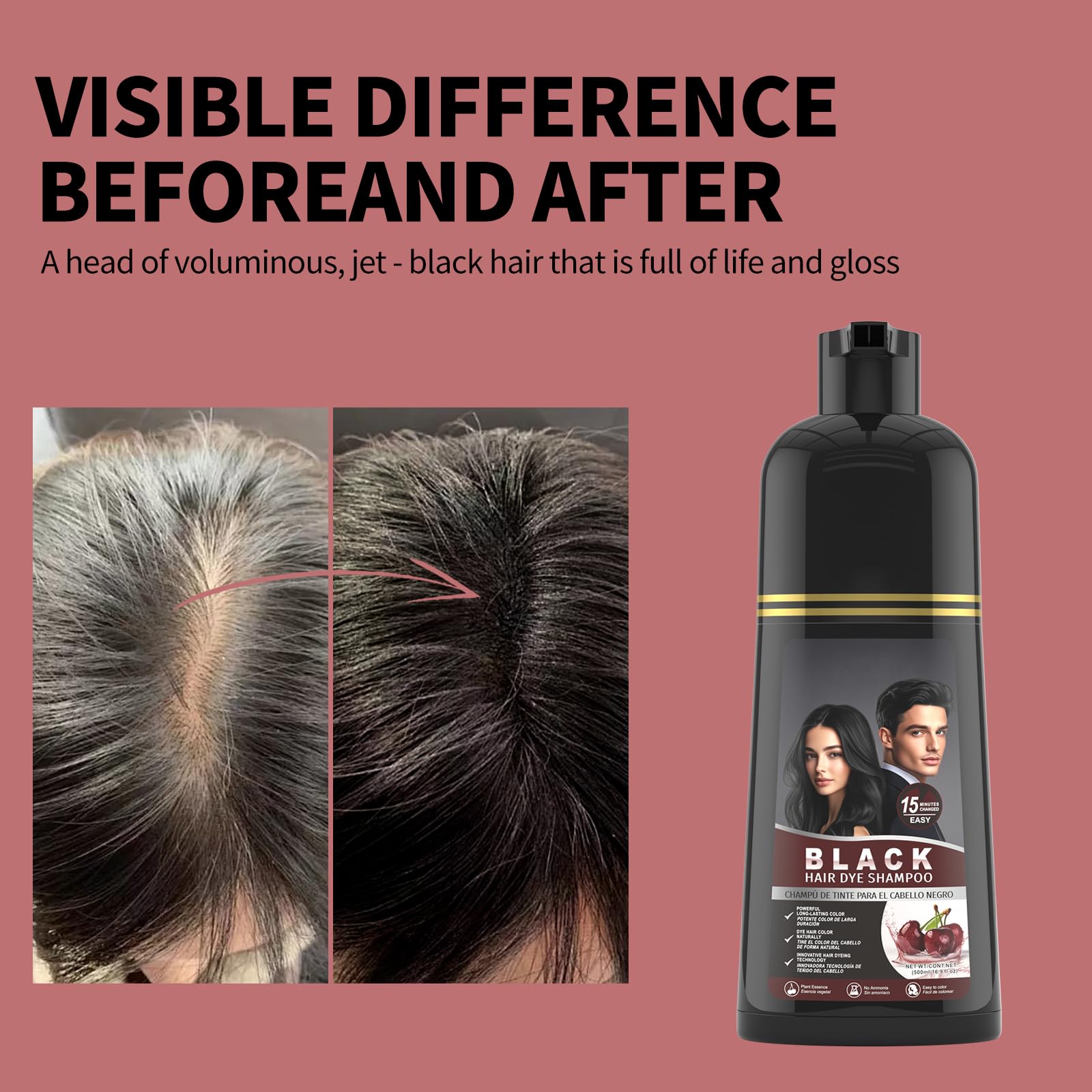 gowwim Black Hair Dye Shampoo | Plant-Based Instant Gray Coverage