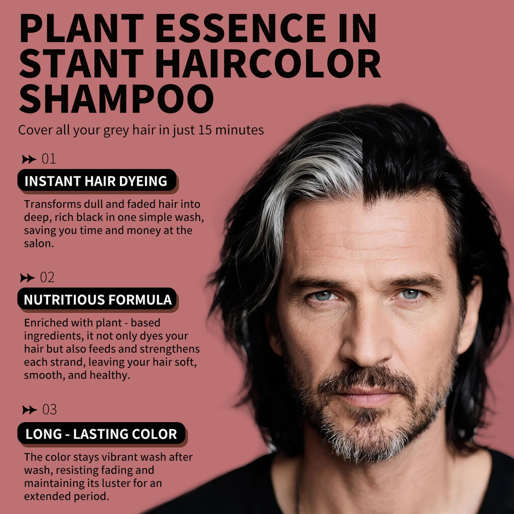 gowwim Black Hair Dye Shampoo | Plant-Based Instant Gray Coverage