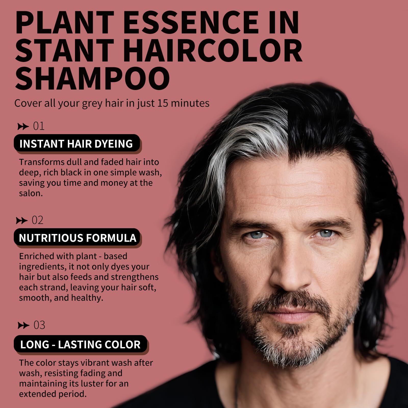 gowwim Black Hair Dye Shampoo | Plant-Based Instant Gray Coverage