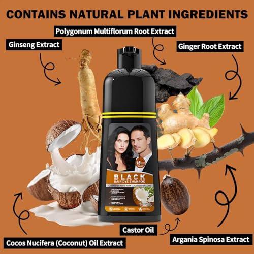 gowwim Black Hair Dye Shampoo – Instant Gray Coverage, Plant-Based Semi-Permanent Color for Women & Men