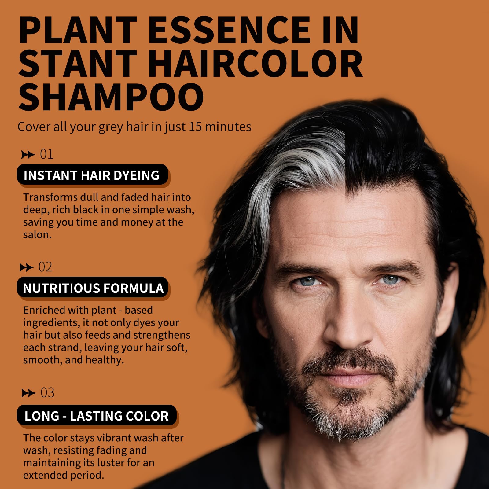 gowwim Black Hair Dye Shampoo – Instant Gray Coverage, Plant-Based Semi-Permanent Color for Women & Men