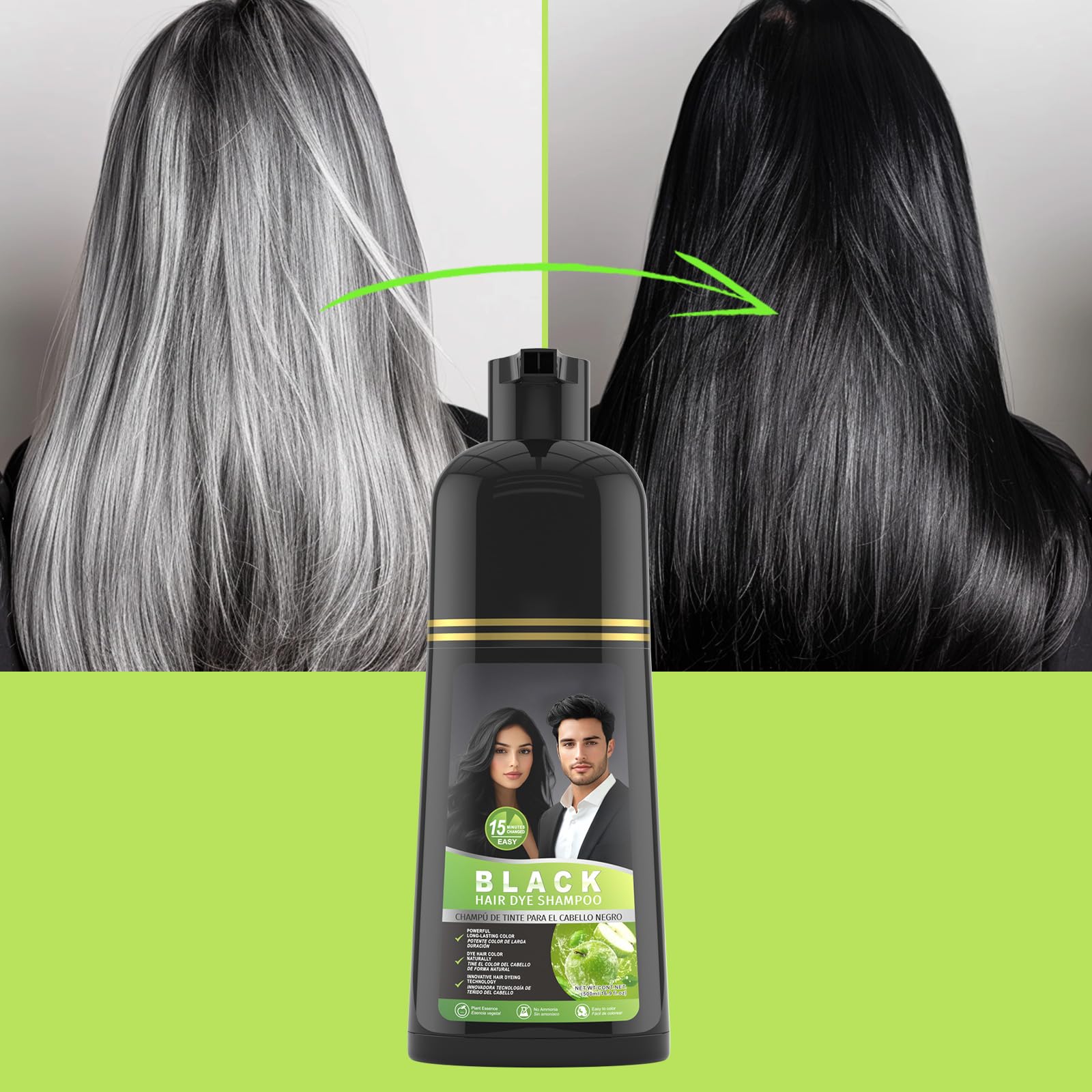 gowwim Black Hair Dye Shampoo – Plant-Based Instant Grey Coverage (Black5)