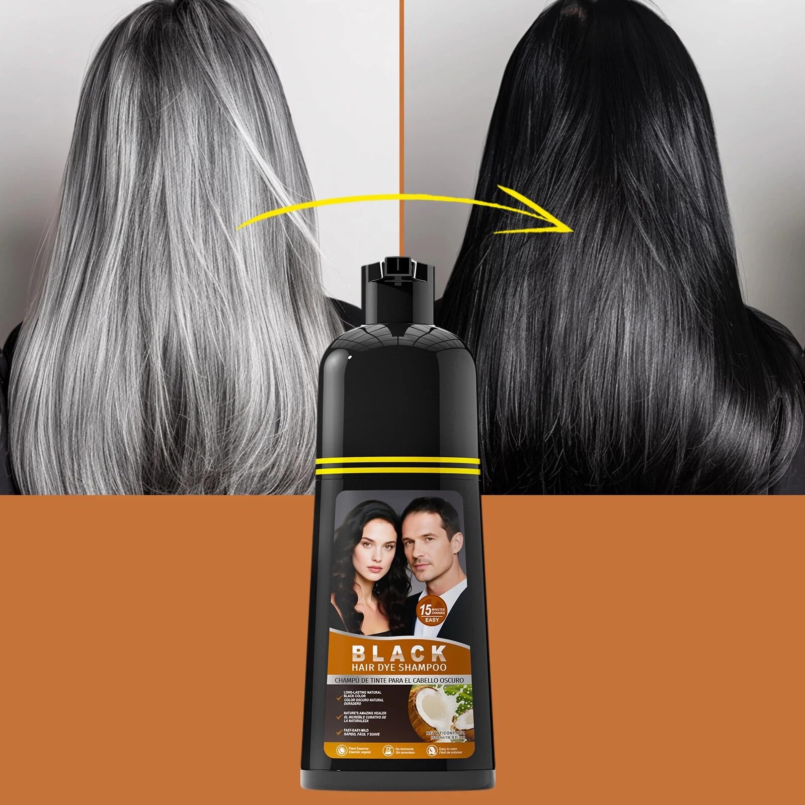 gowwim Black Hair Dye Shampoo – Instant Gray Coverage, Plant-Based Semi-Permanent Color for Women & Men