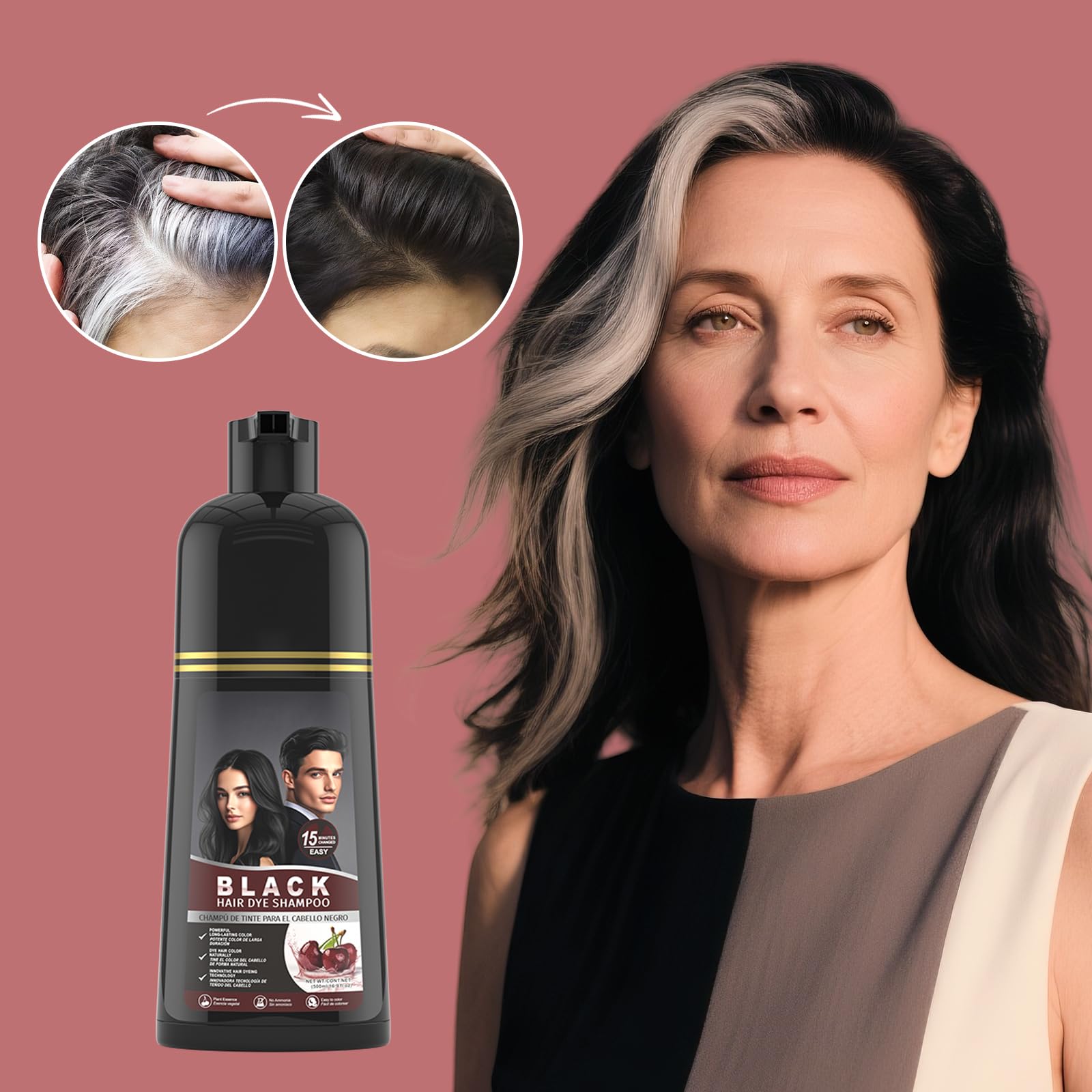 gowwim Black Hair Dye Shampoo | Plant-Based Instant Gray Coverage