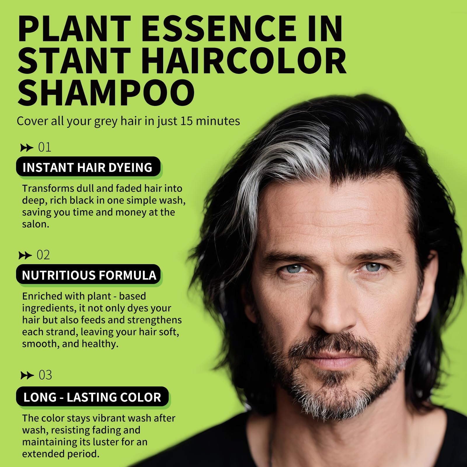 gowwim Black Hair Dye Shampoo – Plant-Based Semi-Permanent Gray Coverage