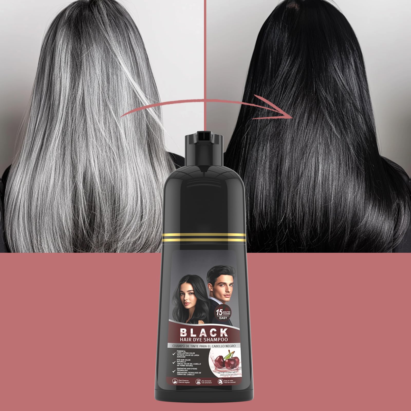 gowwim Black Hair Dye Shampoo | Plant-Based Instant Gray Coverage