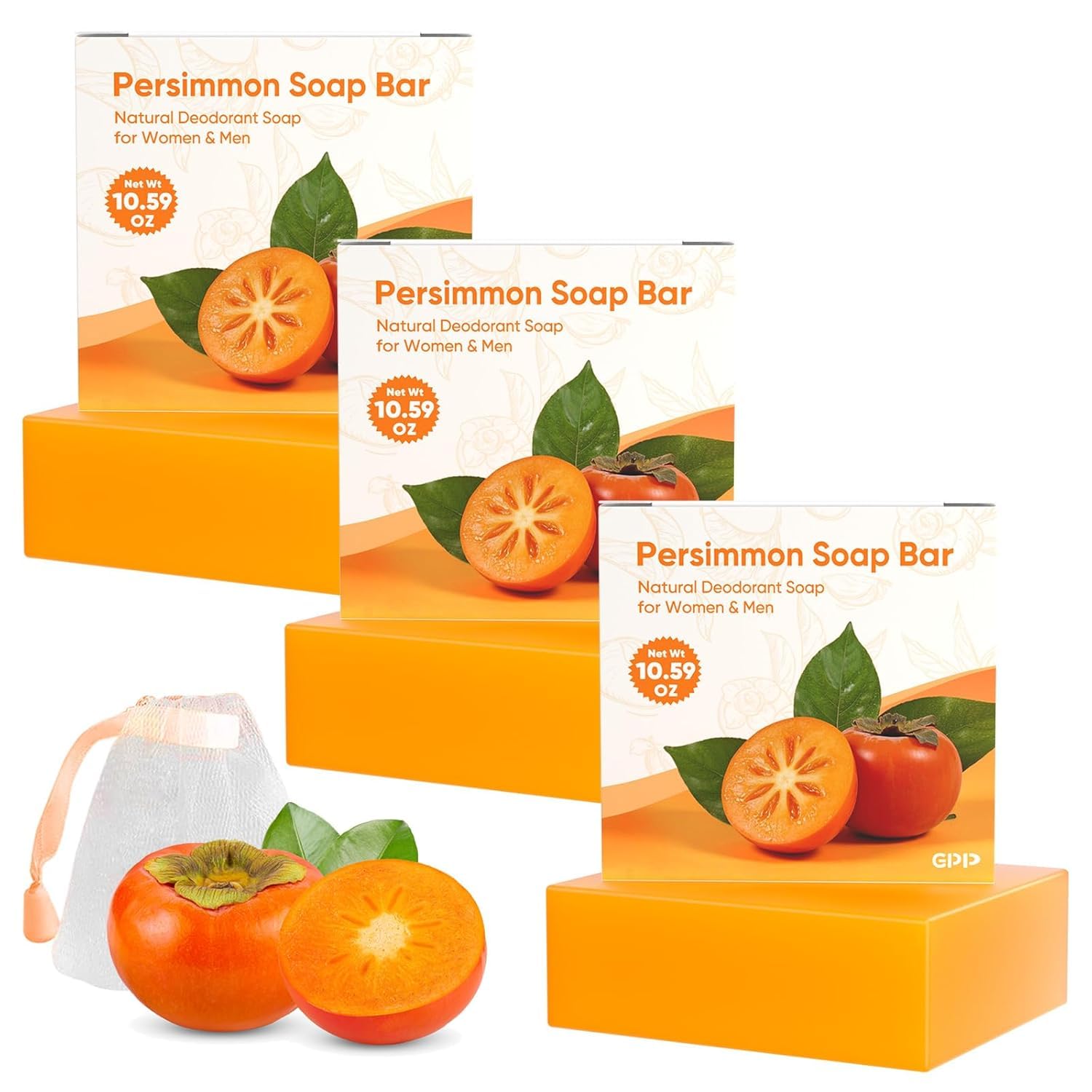 GPP Persimmon Soap Bar – 3 Pcs Odor Control Body Wash (3.53 oz each)