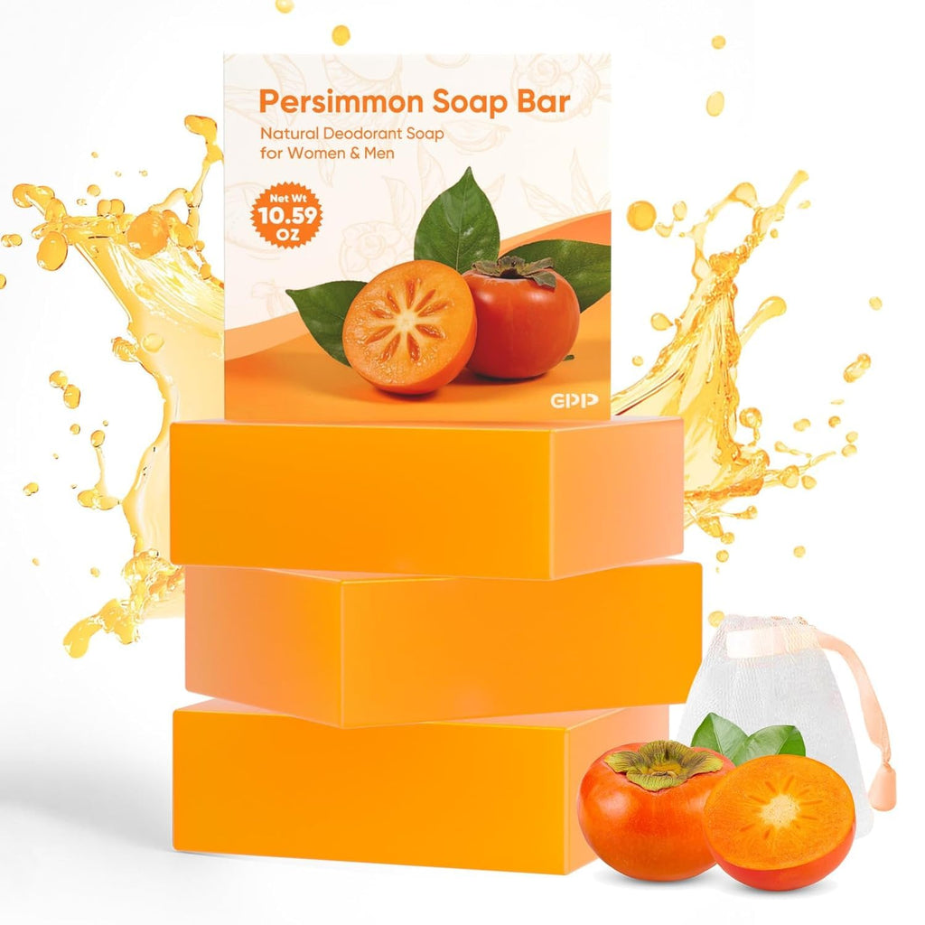 GPP Persimmon Soap Bar – 3 Pcs Odor Control Body Wash (3.53 oz each)