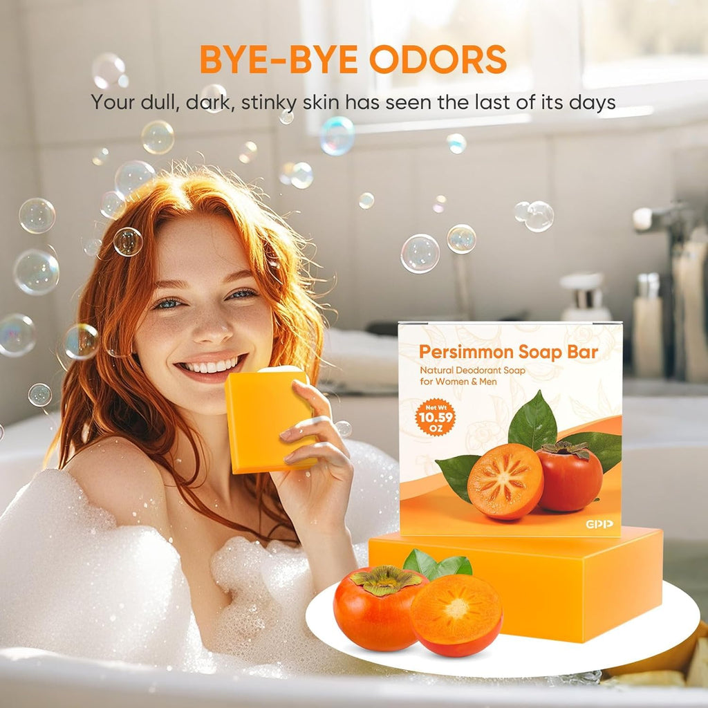 GPP Persimmon Soap Bar – 3 Pcs Odor Control Body Wash (3.53 oz each)
