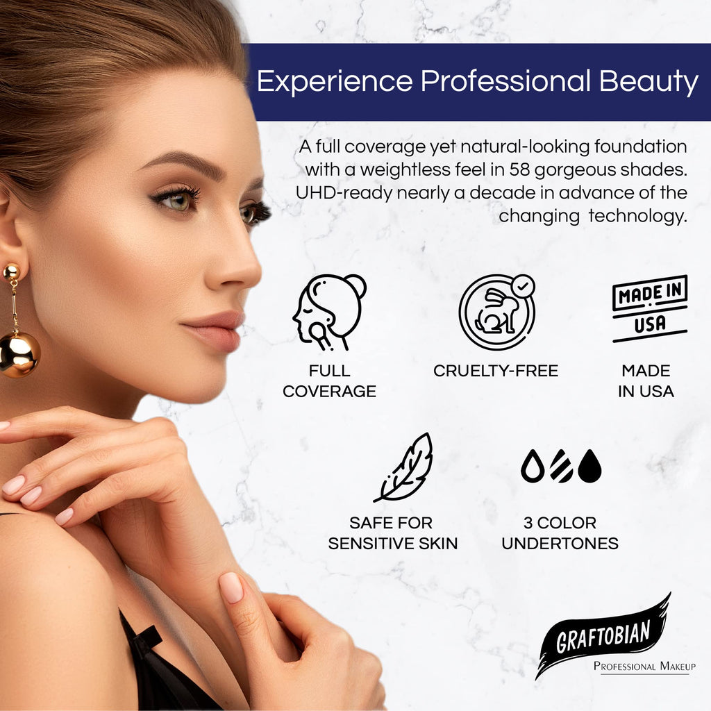 Graftobian HD Glamour Creme Foundation | Weightless Full Coverage, 65 Shades, For All Skin Types