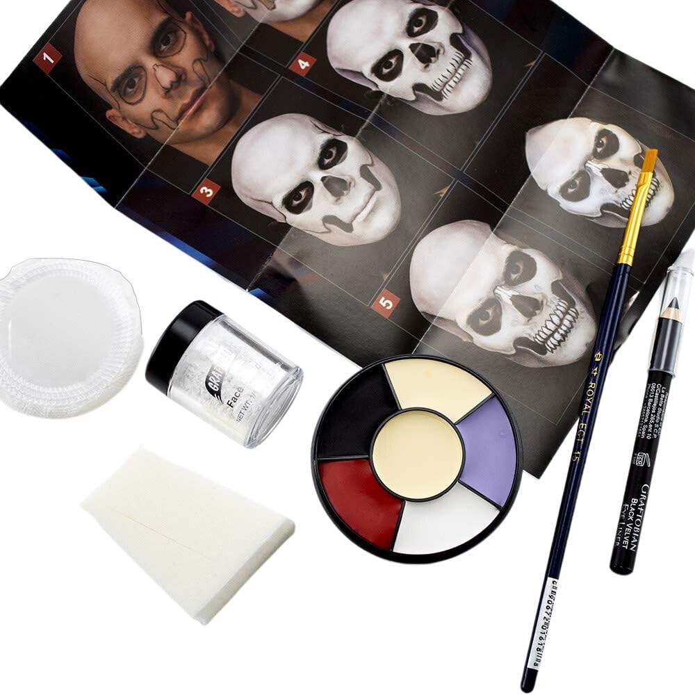 Graftobian Skull Makeup Kit - Pro Skeleton Makeup Set for Costumes, Cosplay & Halloween