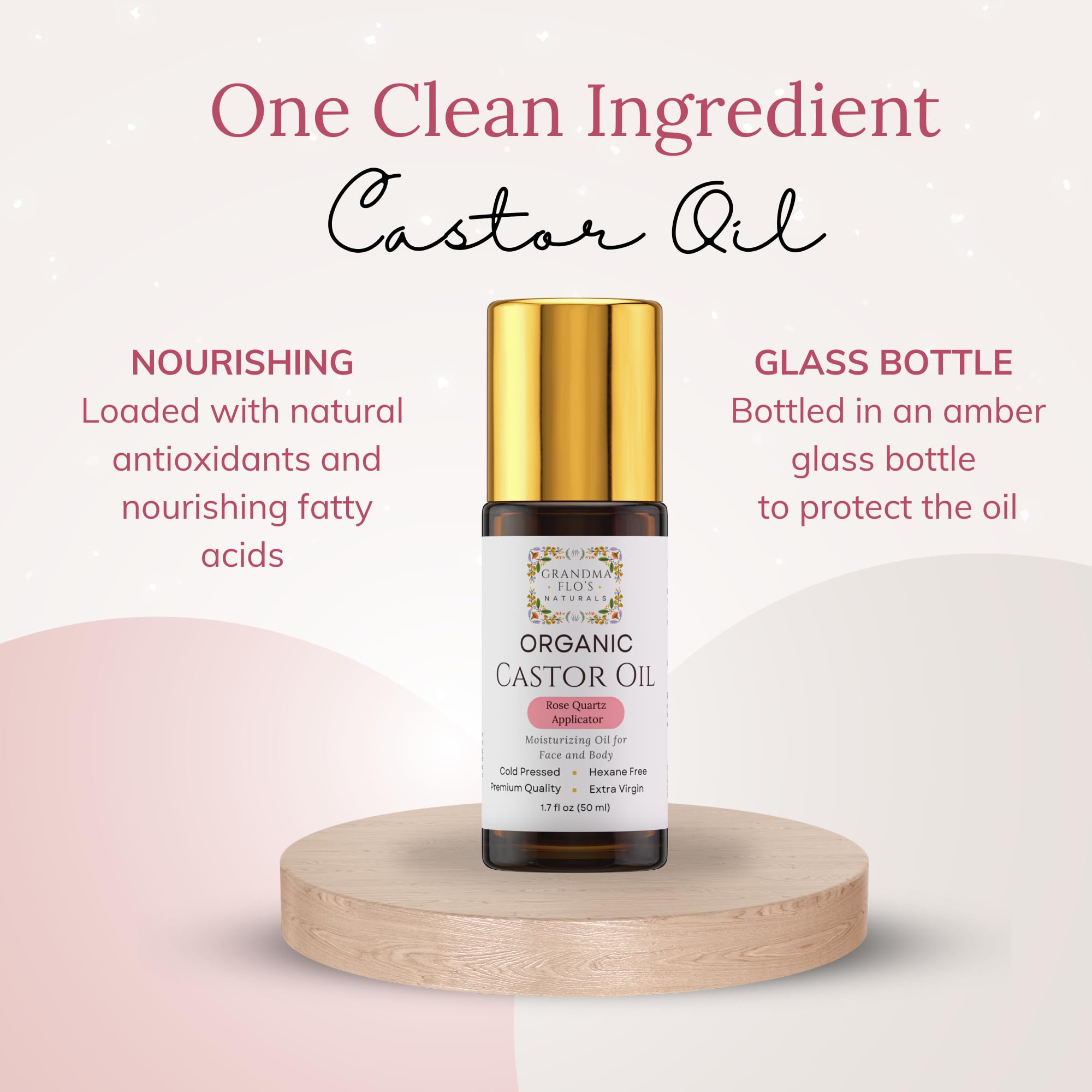Grandma Flo's Naturals Organic Castor Oil with Rose Quartz Roller – 50ml